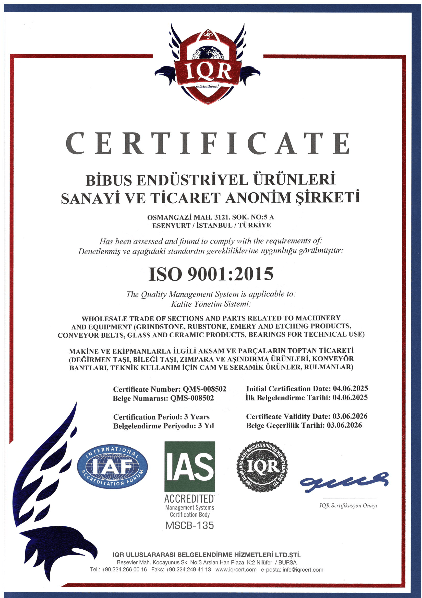 BİBUS ENDÜSTRİYEL ISO 9001-1